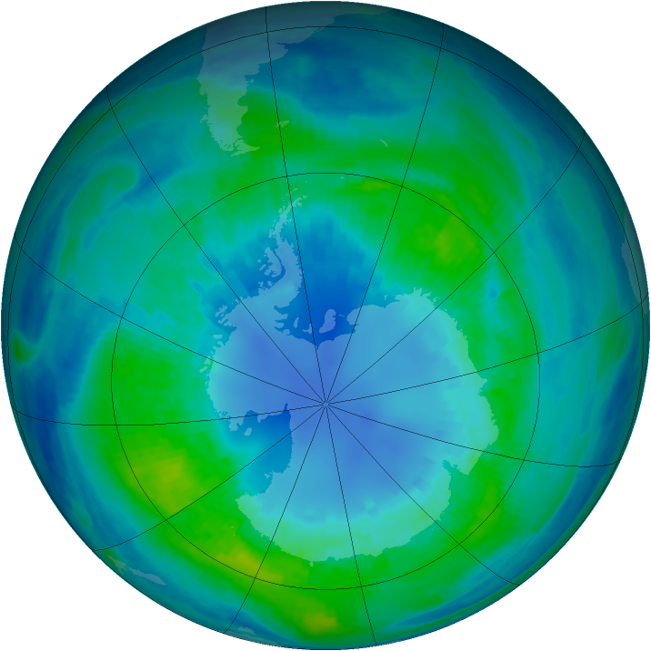 Antarctic ozone map for 14 April 2001